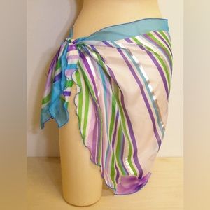 Italian short pareo sarong wrap scarf Missoni 	S1601375 trq white green lavender